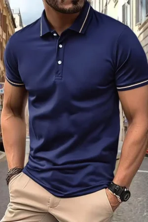 Men's quick drying breathable polo shirt casual business short sleeved T-shirt solid color versatile short sleeved shirt