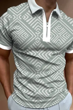 Summer Fashion 3D Digital Printed Men's Short Sleeved Zipper Polo Shirt Breathable Polyester Fiber