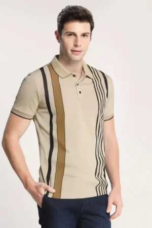 New European and American Style Summer Men's Polo Turn - down Collar Striped Fashion TrendT - shirts, Casual Short - sleevedTees