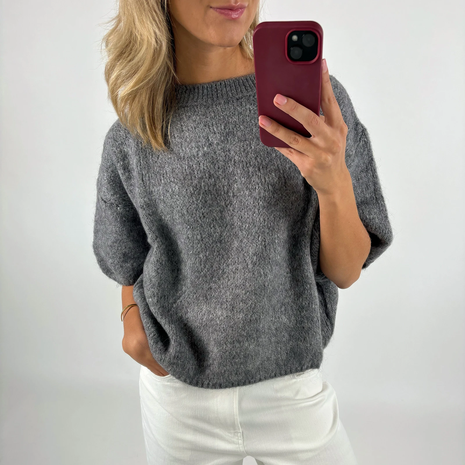 Imcute Women's Casual Sweaters Short Sleeve O Neck Knit Crop Tops Y2k Girls Pullover Shirts Knitwear Vintage Streetwear - Image 5