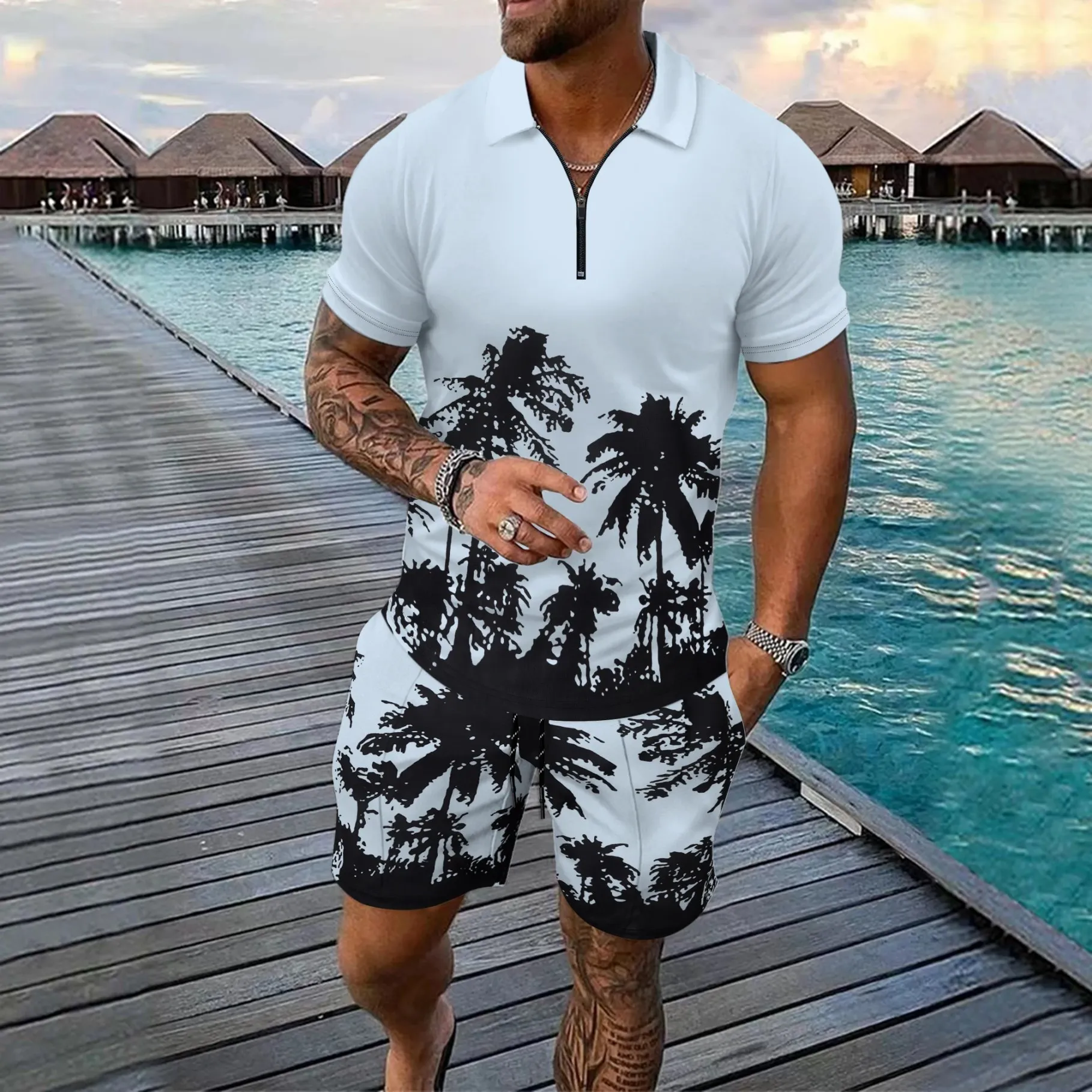 Hawaii Style 3D Print Polo Shirts Shorts Sets Beach Holiday Men Fashion Sportswear Short Sleeve T-Shirt Pants Man Suit Oversize
